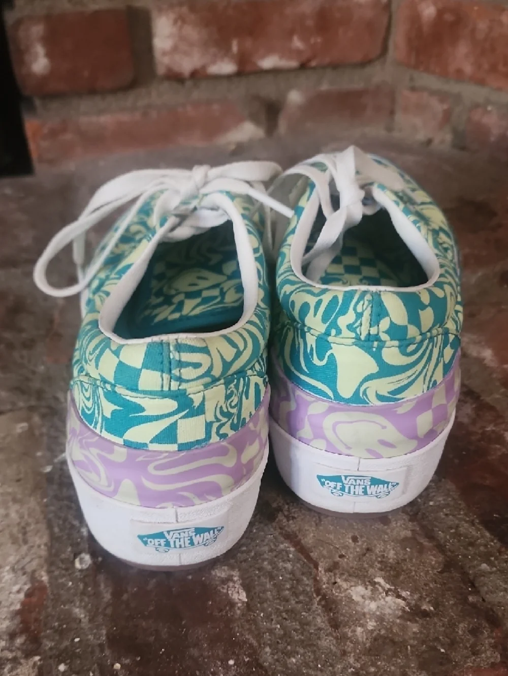 Vans Platform Teal Floral Pattern Sneakers Women Low Top Lace Up Skate Shoes Y2K